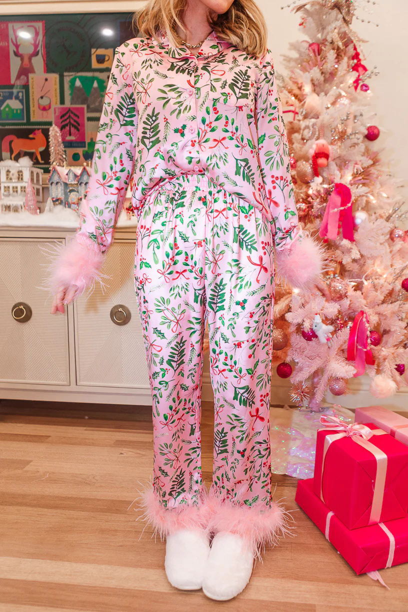 Amora™ Mavi Çiçek Desenli Saten Pijama Takımı