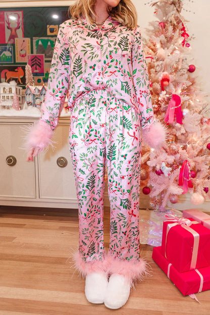 Amora™ Mavi Çiçek Desenli Saten Pijama Takımı