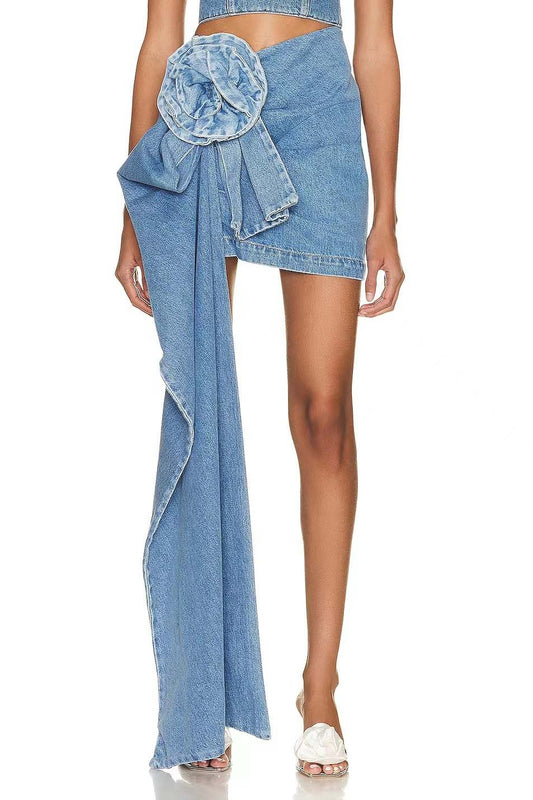 Amora™ 3D Güllerle Denim Mini Etek