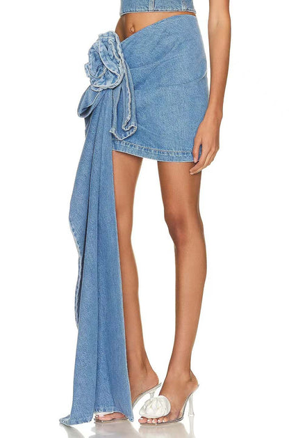Amora™ 3D Güllerle Denim Mini Etek