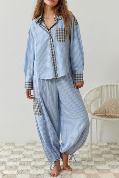 Amora™ Gök Mavisi Bol Ek Parçalı Pijama Takımı