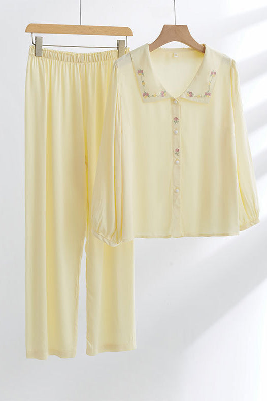Amora™ Saten Gül Nakışlı Pijama Takımı