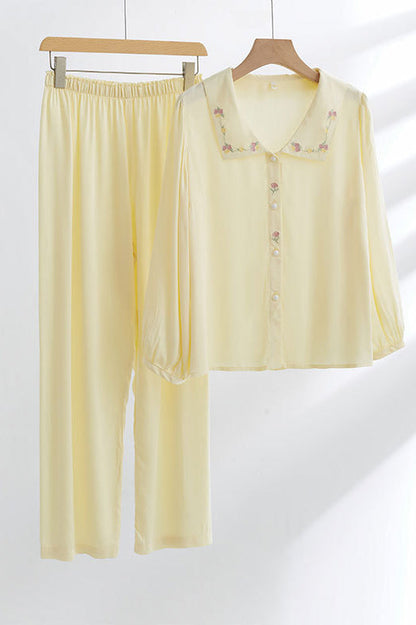 Amora™ Saten Gül Nakışlı Pijama Takımı