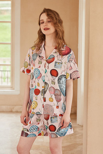 Amora™ Sıcak Hava Balonu Desenli Önü Açık Kısa Kollu Pijama Takımı