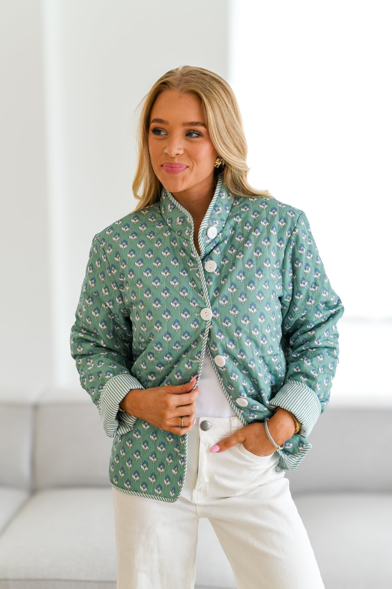 Amora™ Tiffany Baskılı Kapitone Ceket-Teal Yeşil
