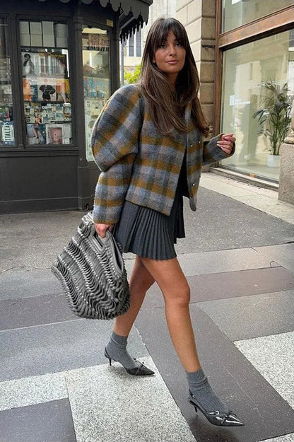 Amora™ Kareli Puf Kollu Ceket