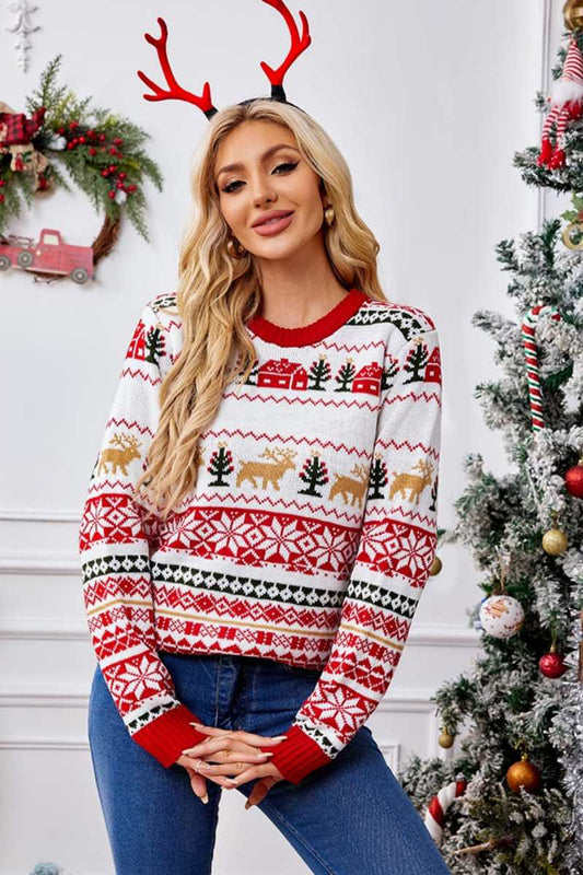 Amora™ Noel Yuvarlak Yaka İşlemeli Örgü Kazak
