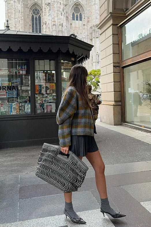 Amora™ Kareli Puf Kollu Ceket