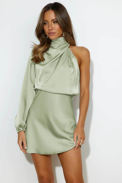 Amora™ Lexi Tek Omuzlu Mini Elbise - Sage