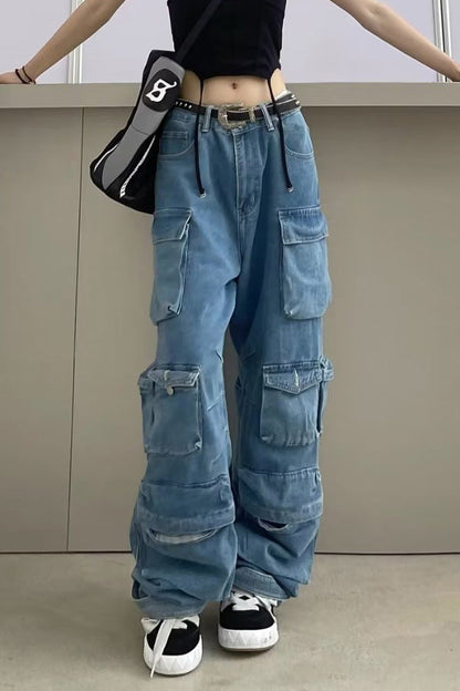 Amora™ Açık Yıkama Fermuarlı Kot Pantolon