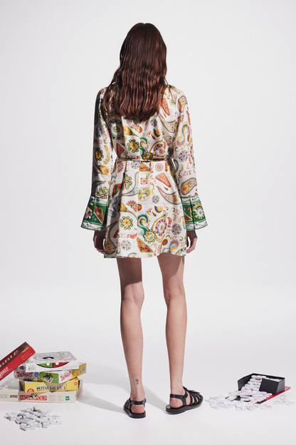 Amora™ Aimeé Uzun Kollu Paisley Mini Elbise
