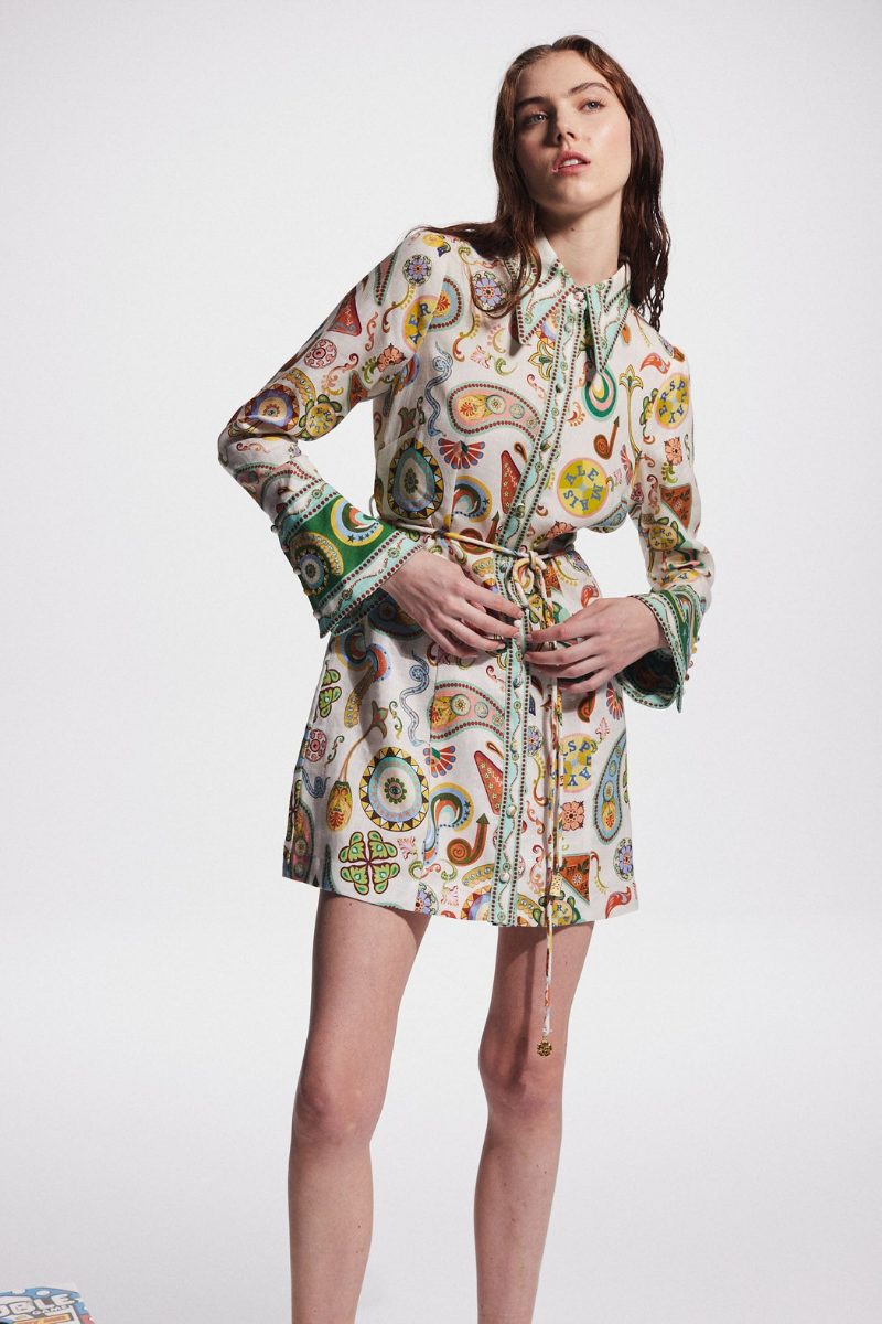 Amora™ Aimeé Uzun Kollu Paisley Mini Elbise