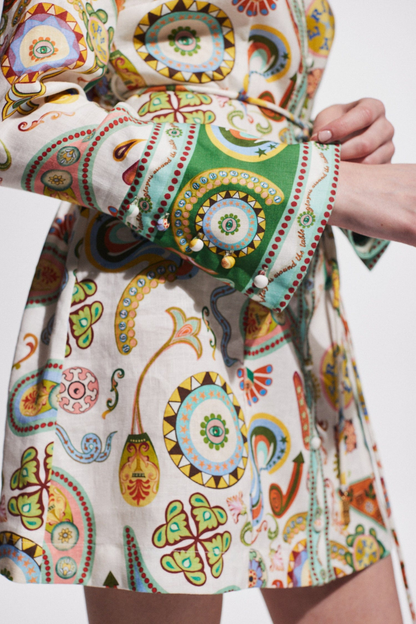 Amora™ Aimeé Uzun Kollu Paisley Mini Elbise