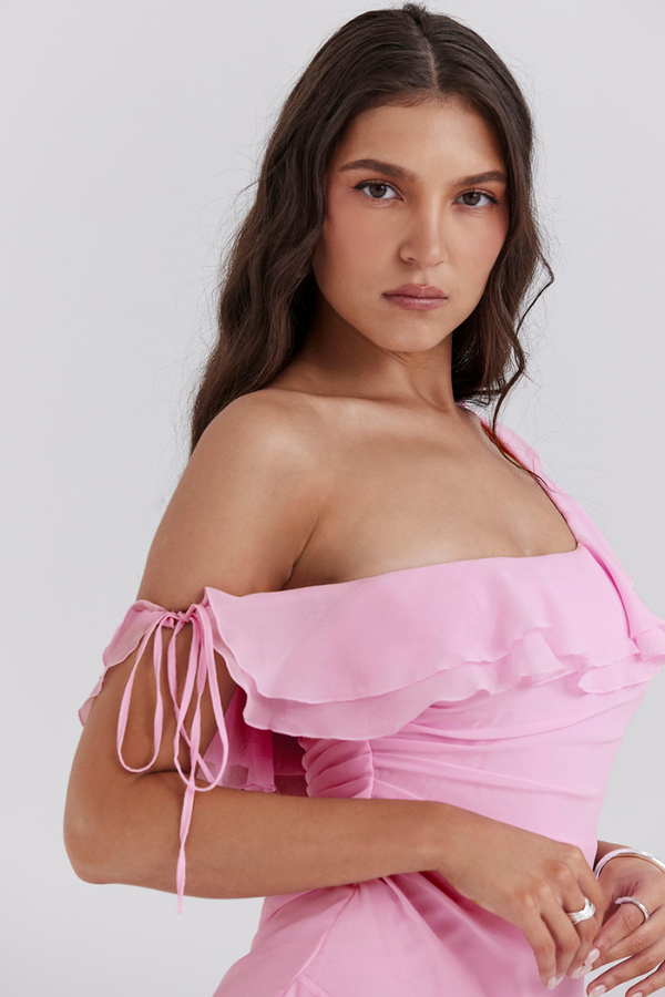 Amora™ Anissa Tek Omuz Volanlı Mini Elbise