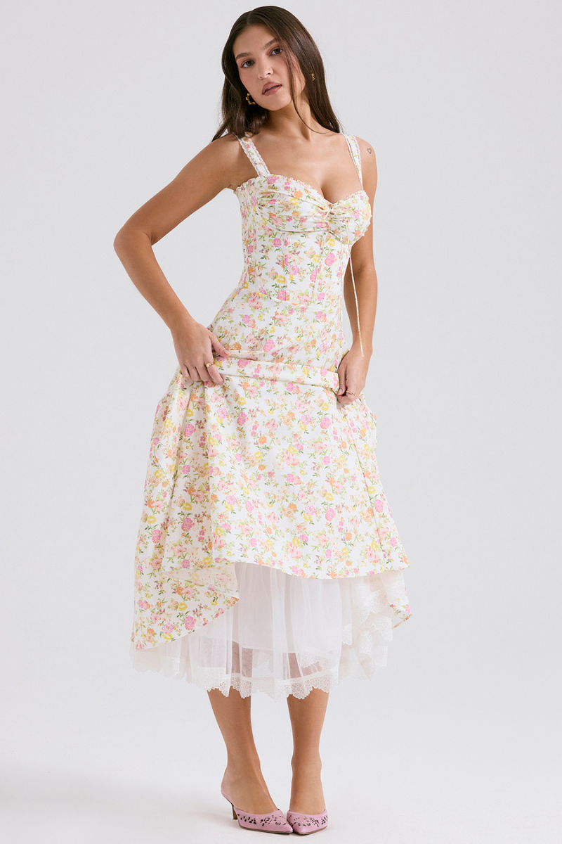 Amora™ Athenais Çiçekli Dantelli Maxi Elbise