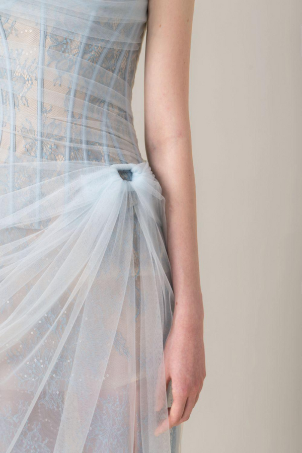 Amora™ Bertille Tek Omuz Maxi Elbise Mavi