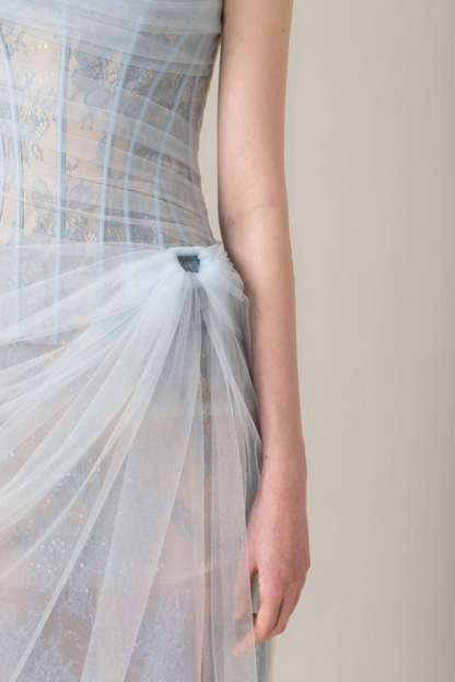 Amora™ Bertille Tek Omuz Maxi Elbise Mavi