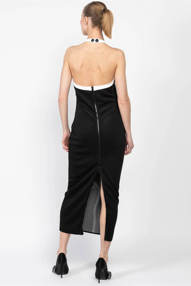 Amora™ Darlene Halter Çiçekli Açık Sırt Midi Örgü Elbise
