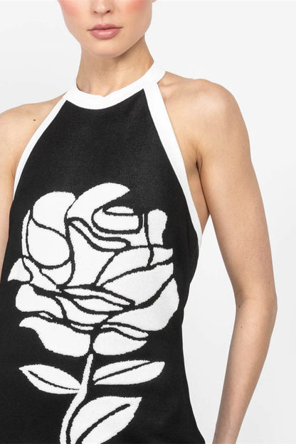 Amora™ Darlene Halter Çiçekli Açık Sırt Midi Örgü Elbise