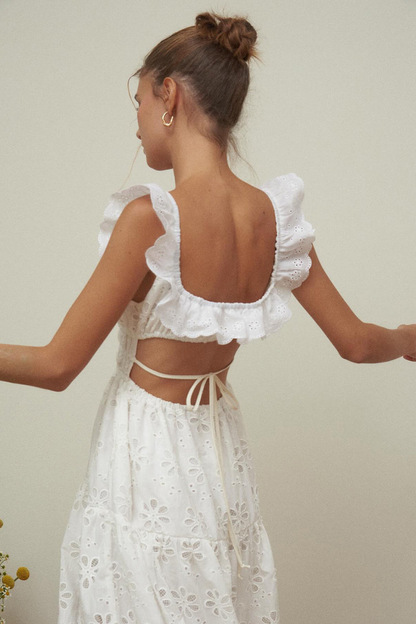 Amora™ Charline Slit Backless Kare Yaka Uzun Elbise