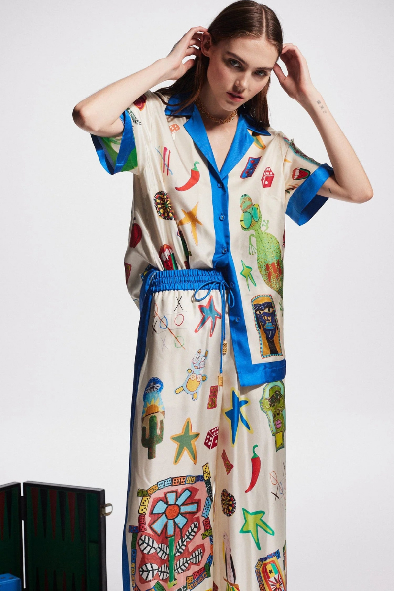 Amora™ Clarette V Yaka Patchwork Pantolon Takımı