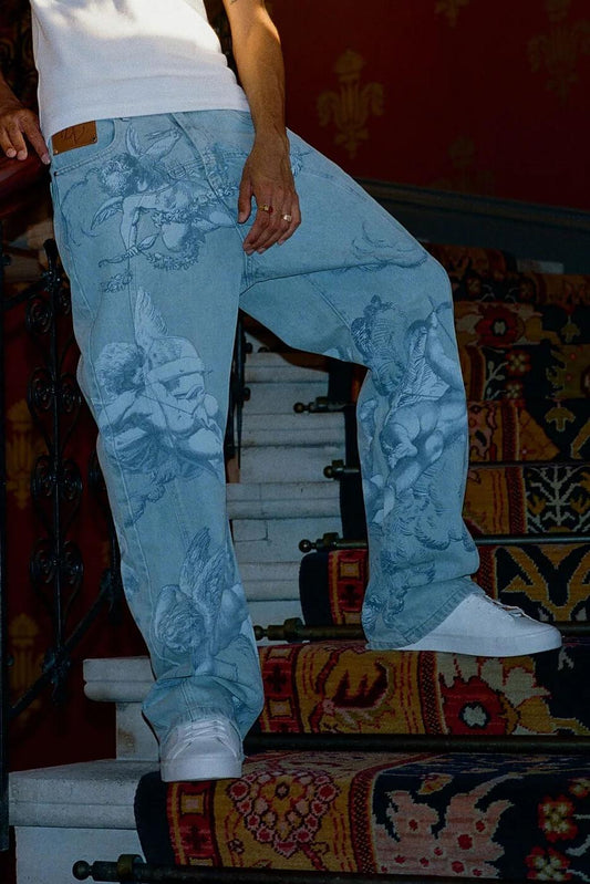 Amora™ Cupid Print Washed Blue Jeans