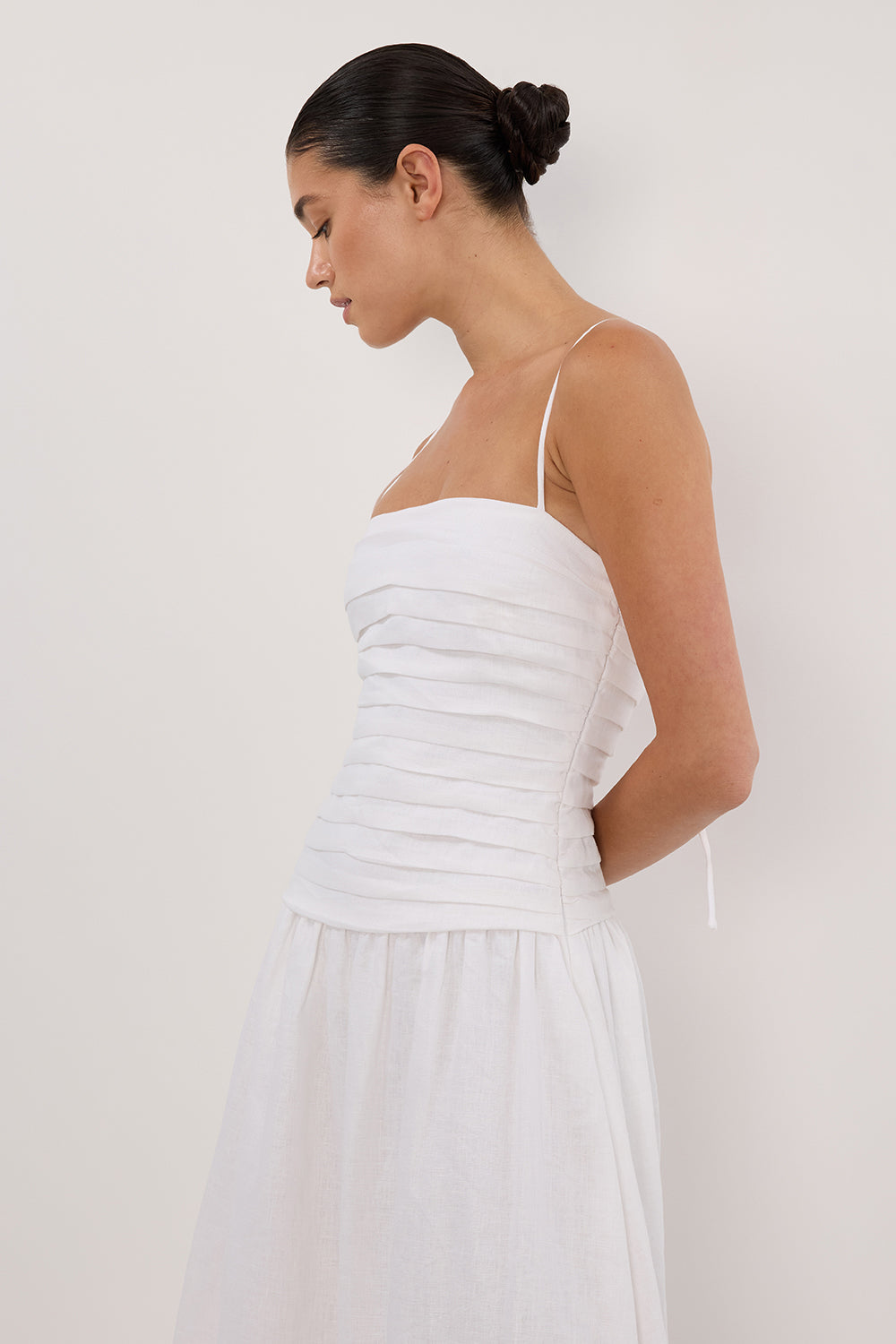 Amora™ Reena Beyaz Keten Midi Elbise
