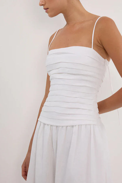 Amora™ Reena Beyaz Keten Midi Elbise