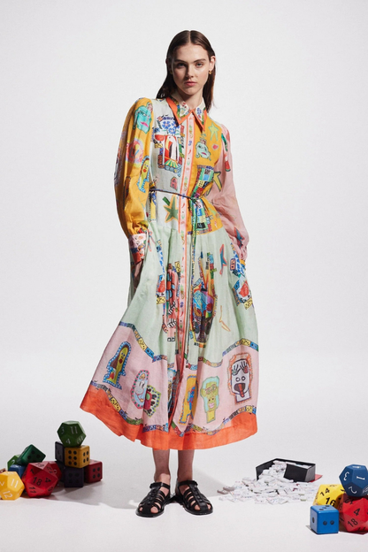Amora™ Danielle Balon Kol Patchwork Uzun Elbise