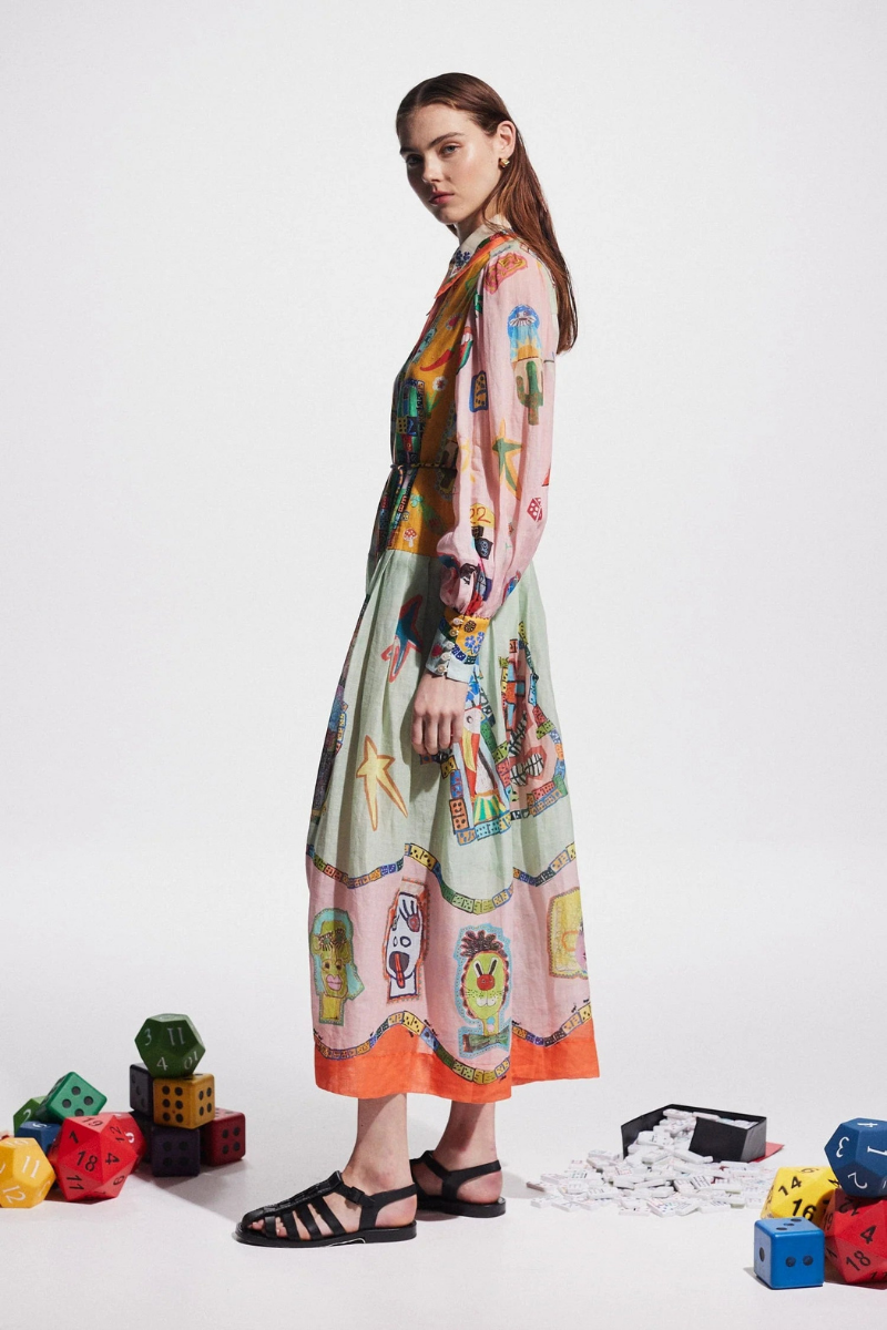 Amora™ Danielle Balon Kol Patchwork Uzun Elbise