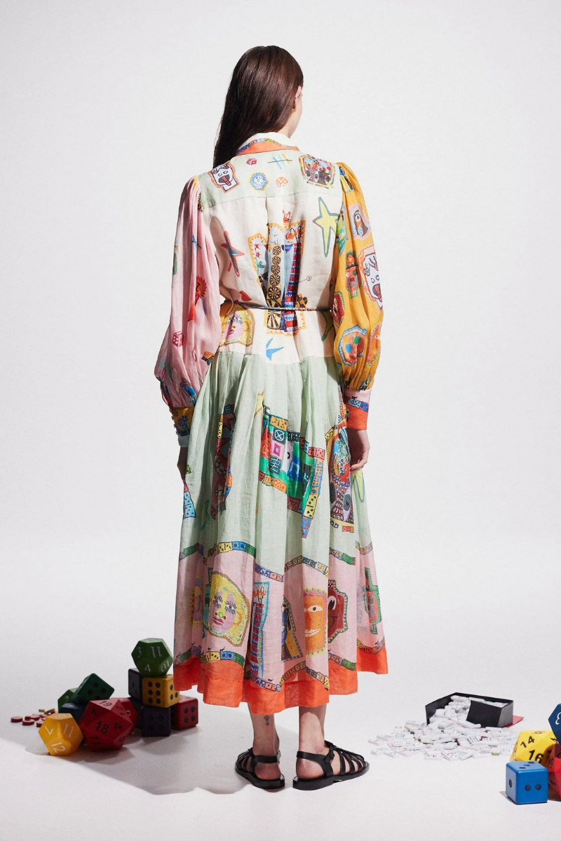 Amora™ Danielle Balon Kol Patchwork Uzun Elbise