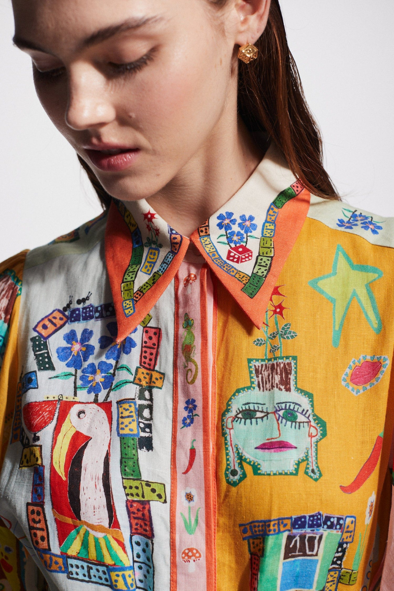 Amora™ Danielle Balon Kol Patchwork Uzun Elbise