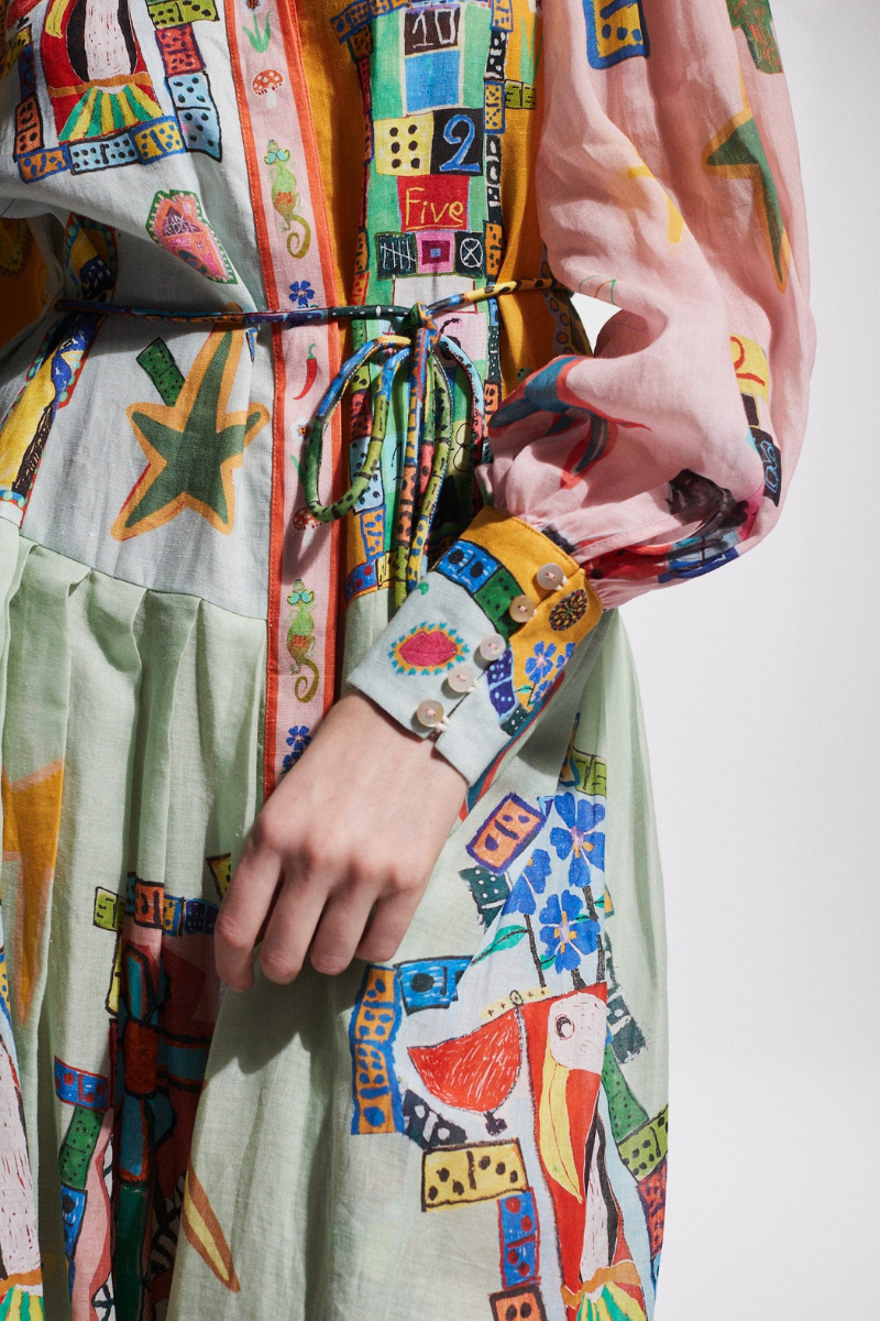 Amora™ Danielle Balon Kol Patchwork Uzun Elbise