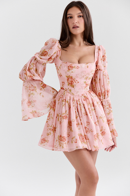 Amora™ Divine Floral Kare Yaka Mini Elbise