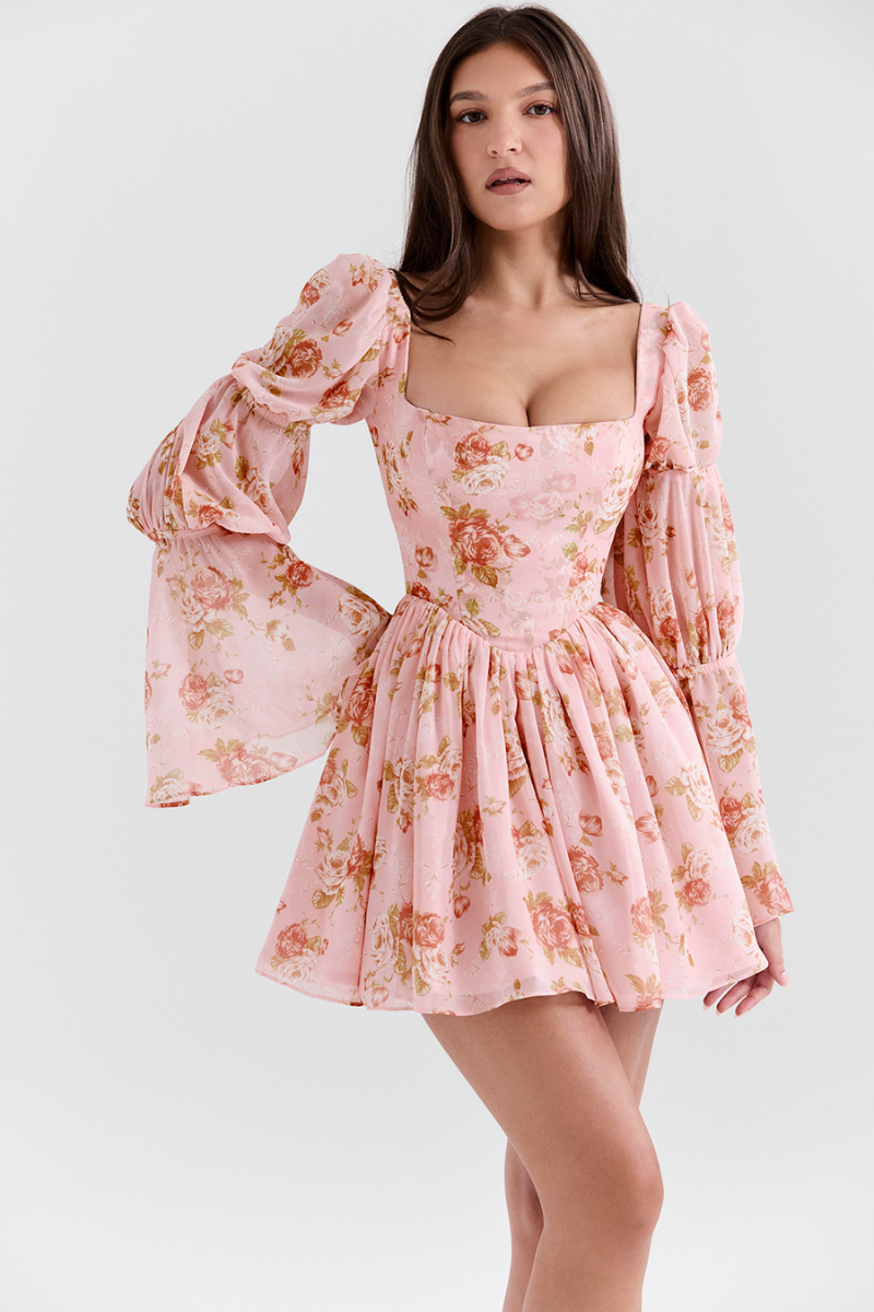 Amora™ Divine Floral Kare Yaka Mini Elbise