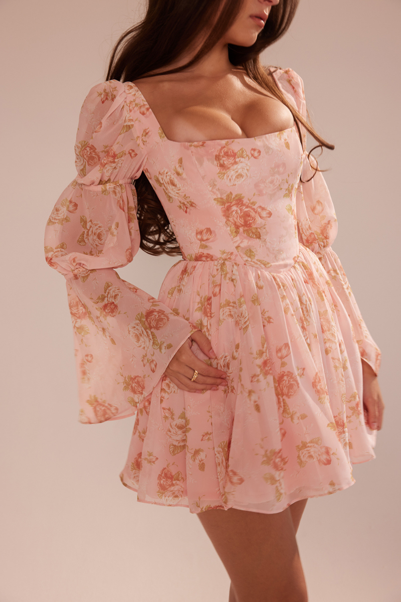 Amora™ Divine Floral Kare Yaka Mini Elbise