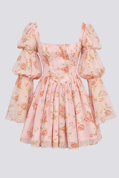 Amora™ Divine Floral Kare Yaka Mini Elbise