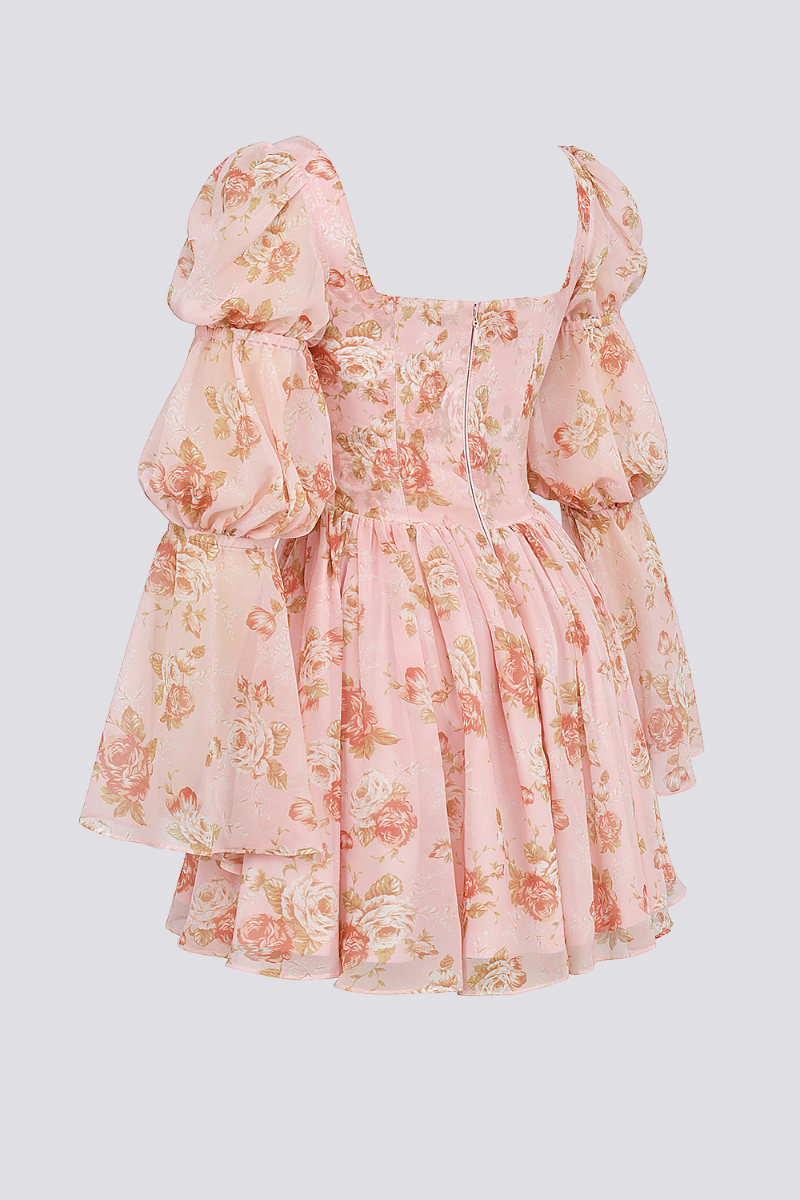 Amora™ Divine Floral Kare Yaka Mini Elbise