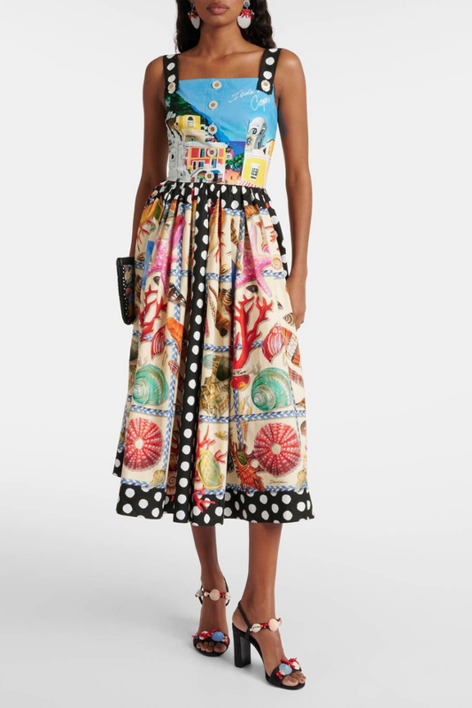 Amora™ Domitille Polka Dot Kare Yaka Midi Elbise