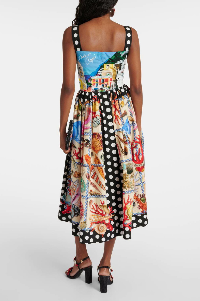 Amora™ Domitille Polka Dot Kare Yaka Midi Elbise