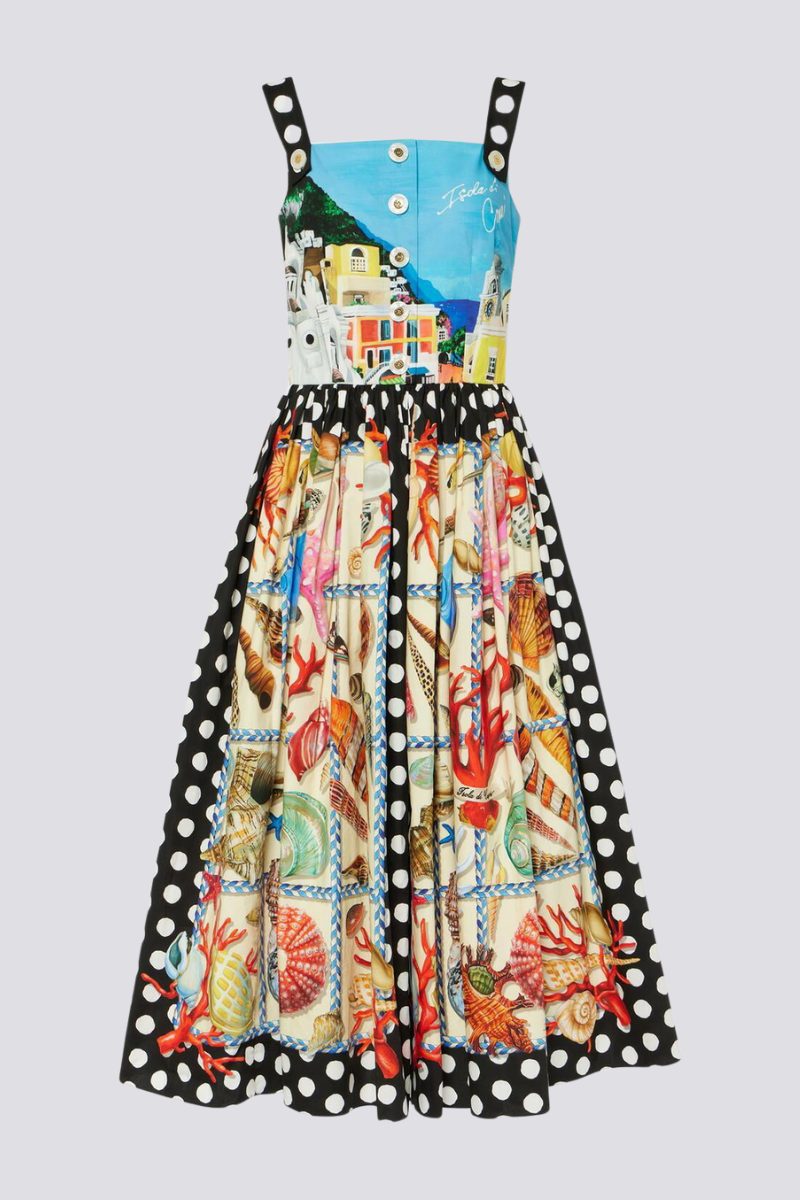 Amora™ Domitille Polka Dot Kare Yaka Midi Elbise