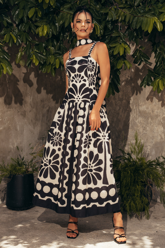 Amora™ Élisabeth Floral Spagetti Uzun Elbise Siyah