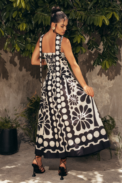 Amora™ Élisabeth Floral Spagetti Uzun Elbise Siyah