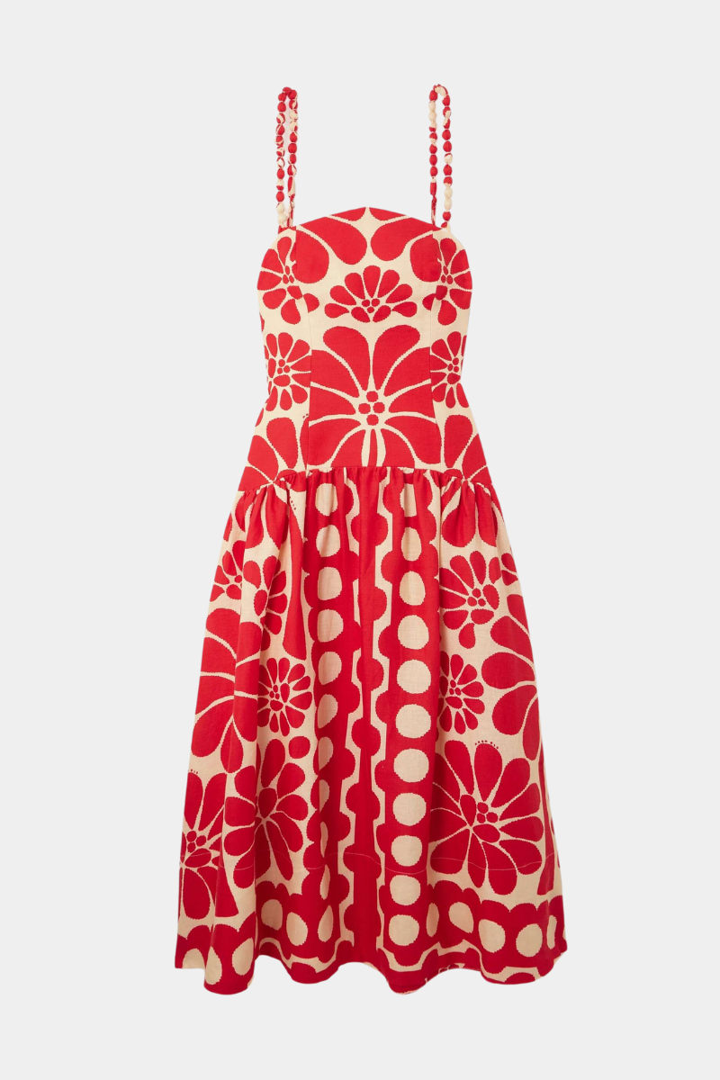 Amora™ Élisabeth Floral Spagetti Uzun Elbise Kırmızı