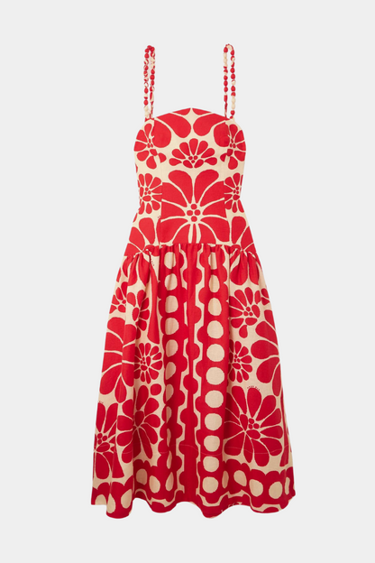 Amora™ Élisabeth Floral Spagetti Uzun Elbise Kırmızı
