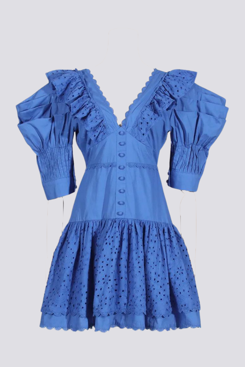Amora™ Éloïse Ruffle Derin Yaka Sırtı Açık Mini Elbise