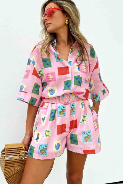 Amora™ Şort Takım - Pembe Pul Desenli