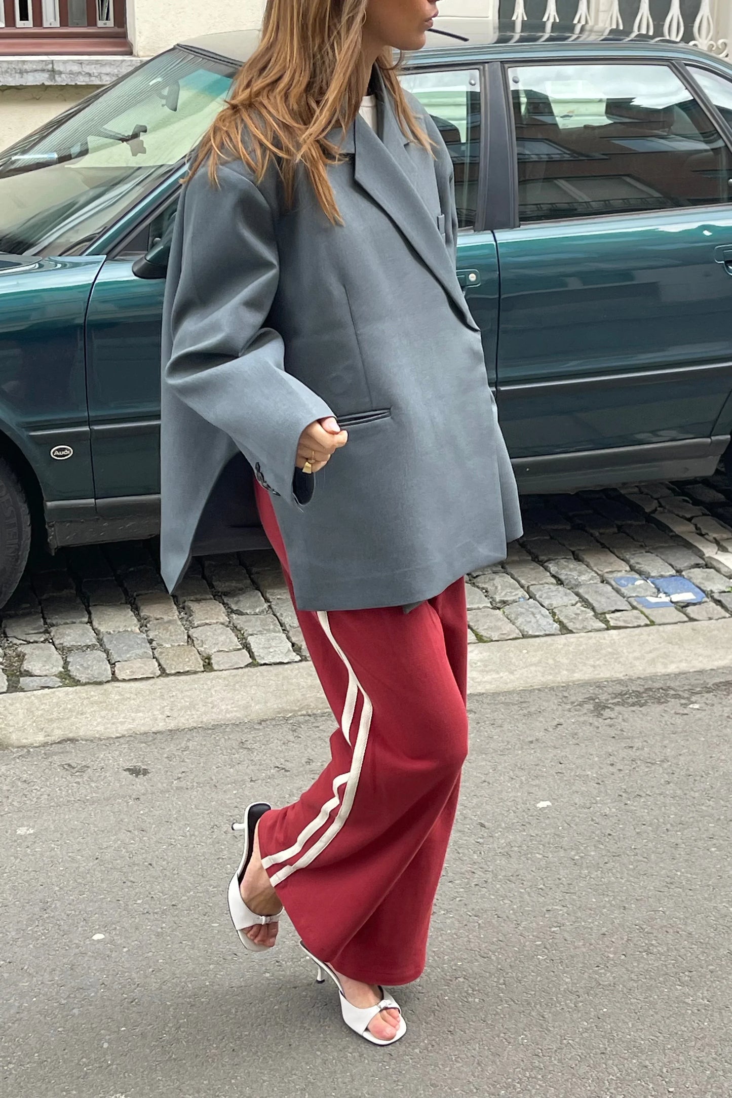 Amora™ Büyük Boy Yan Yırtmaçlı Blazer Çelik Mavi