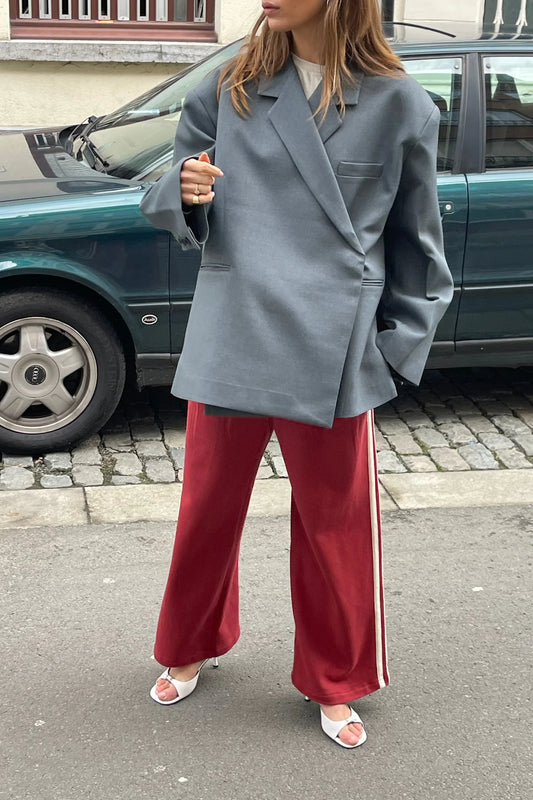 Amora™ Büyük Boy Yan Yırtmaçlı Blazer Çelik Mavi