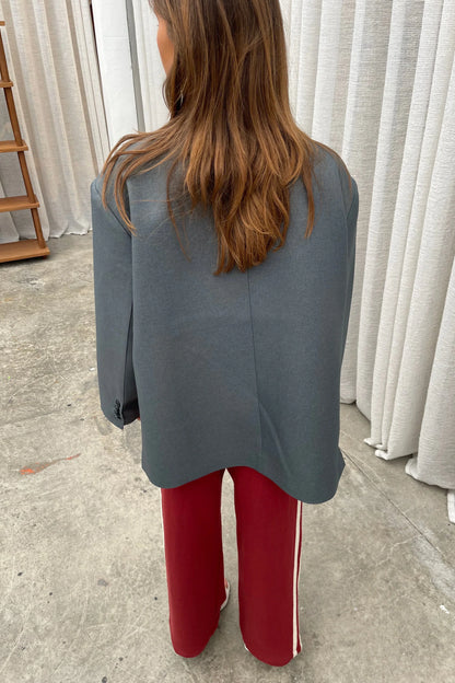 Amora™ Büyük Boy Yan Yırtmaçlı Blazer Çelik Mavi